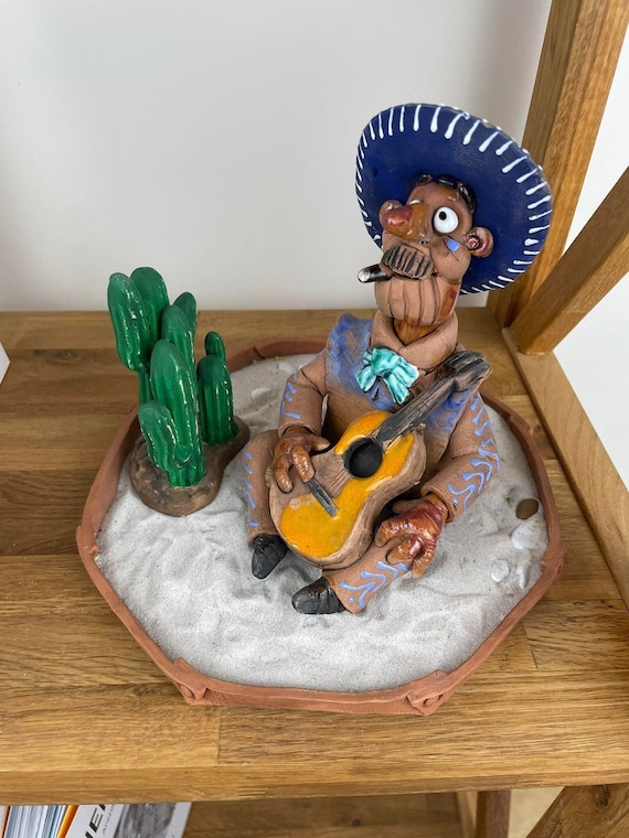 Handmade Ceramic Incense Holder Figurine - Singing Mexican - Home