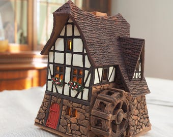 Midene セラミックキャンドルホルダー　リトアニア製 Midene セラミックハウス ティーライト キャンドルホルダー 手作り