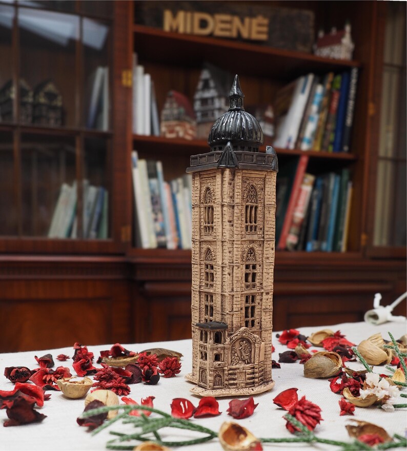 Midene Ceramic Art Tealight Candle Holder Room Decoration Handcrafted Collectible Miniature Light House Gros Horloge House in Rouen, France