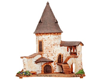 Midene Ceramic house Tea light Candle Holder  Collectible clay miniature house replica of Hirsch Tower in Zell C270 Tiny house mini house