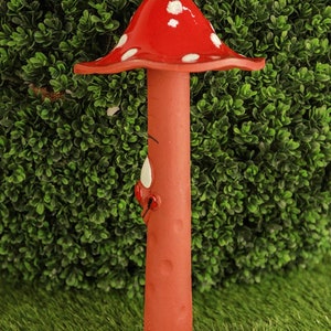 Ceramic decoration statue for garden and home 'Mushroom Red' H37cm. Handmade ™ Midene GPW1R colorful image 3