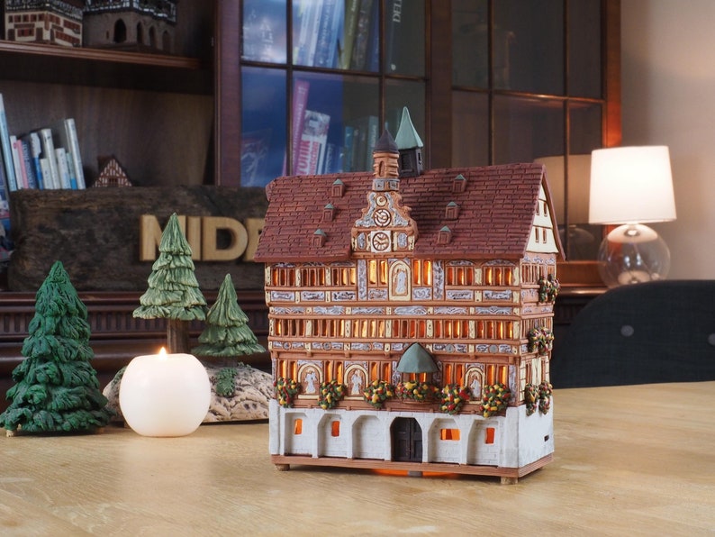 Ceramic house miniature house replica of Old Town Hall in Tübingen Tea light Candle Holder Collectible Handmade Collectible clay house  C283