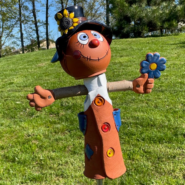 Scarecrow garden Stake garden scarecrow ceramic scarecrow garden Decor lawn Stake garden stake frostproof handmade Boy Scarecrow