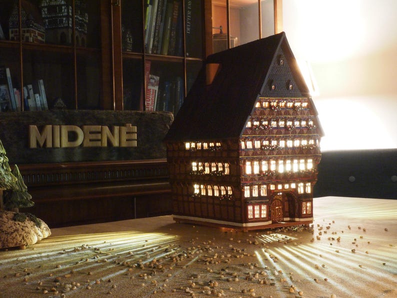 Midene Ceramic house Tea light Candle Holder Home decor miniature house replica of the house of Knochenhaueramt Hildesheim F218 Tiny House