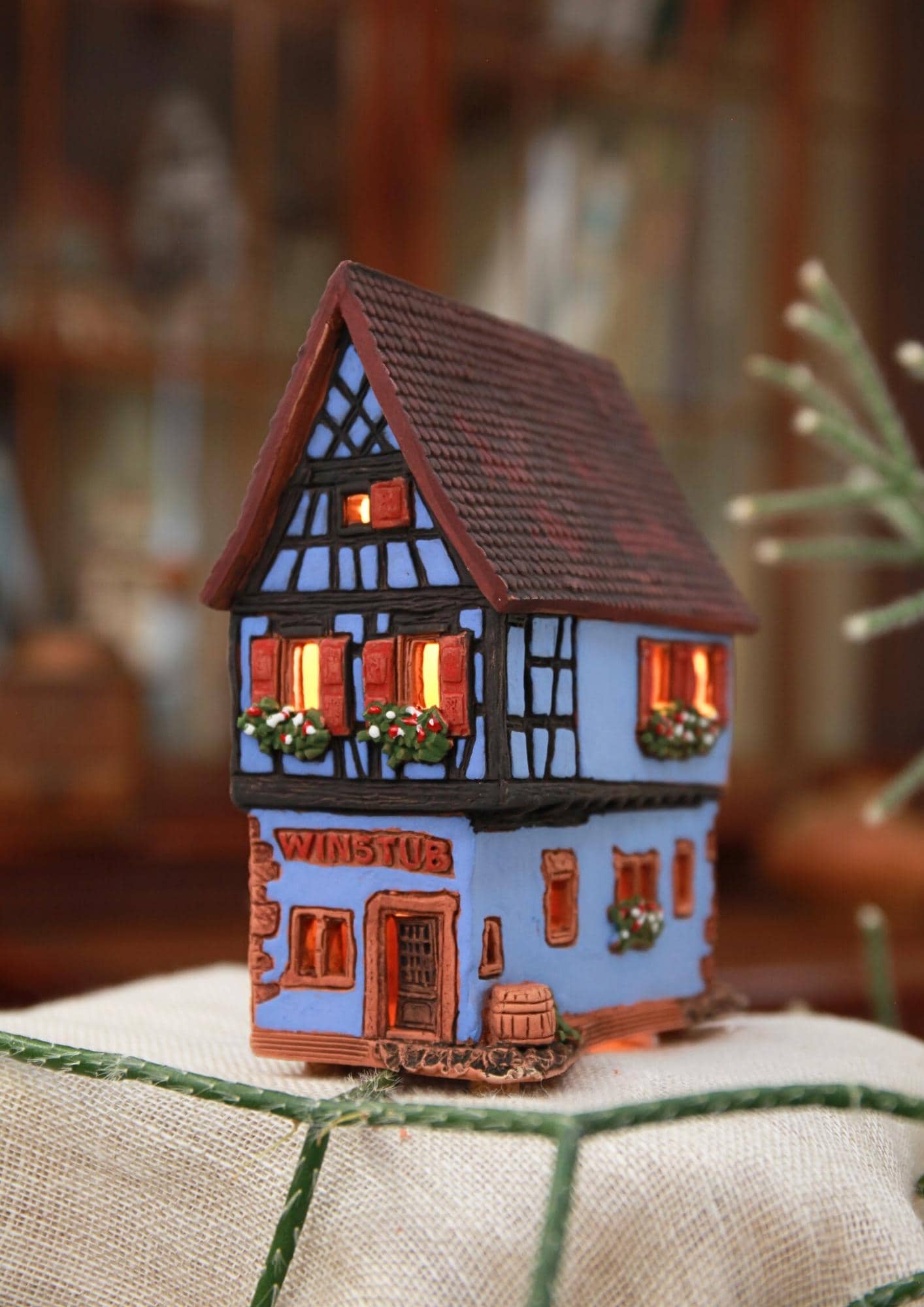 Midene Keramikhaus Teelichthalter Historisches Haus Miniaturhaus des Weinbaus Elsass A301N winziges Haus