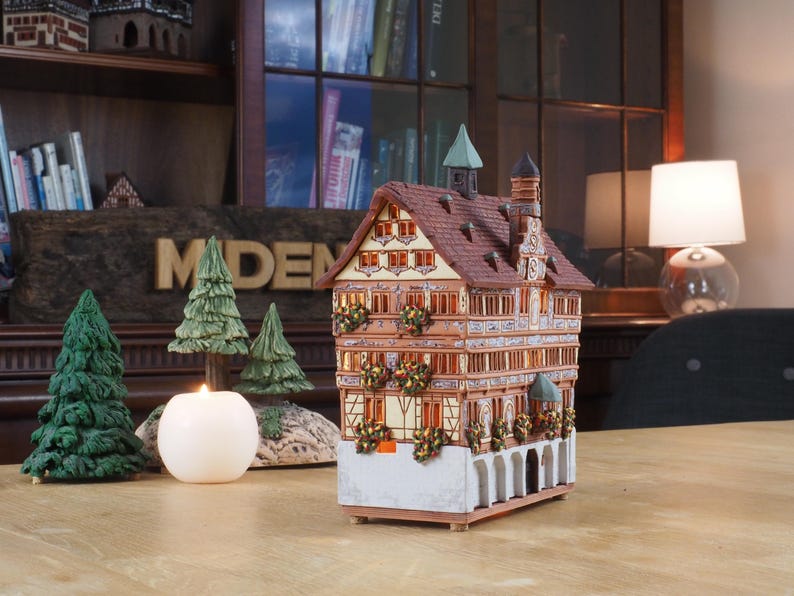 Ceramic house miniature house replica of Old Town Hall in Tübingen Tea light Candle Holder Collectible Handmade Collectible clay house  C283
