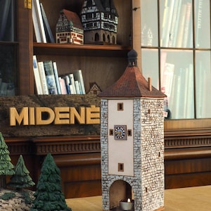 Handcrafted Ceramic Tower Tealight Holder: Rothenburg Germany Miniature