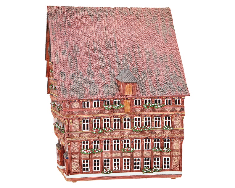 Midene Ceramic house Tea light Candle Holder Home decor miniature house replica of the house of Knochenhaueramt Hildesheim F218 Tiny House