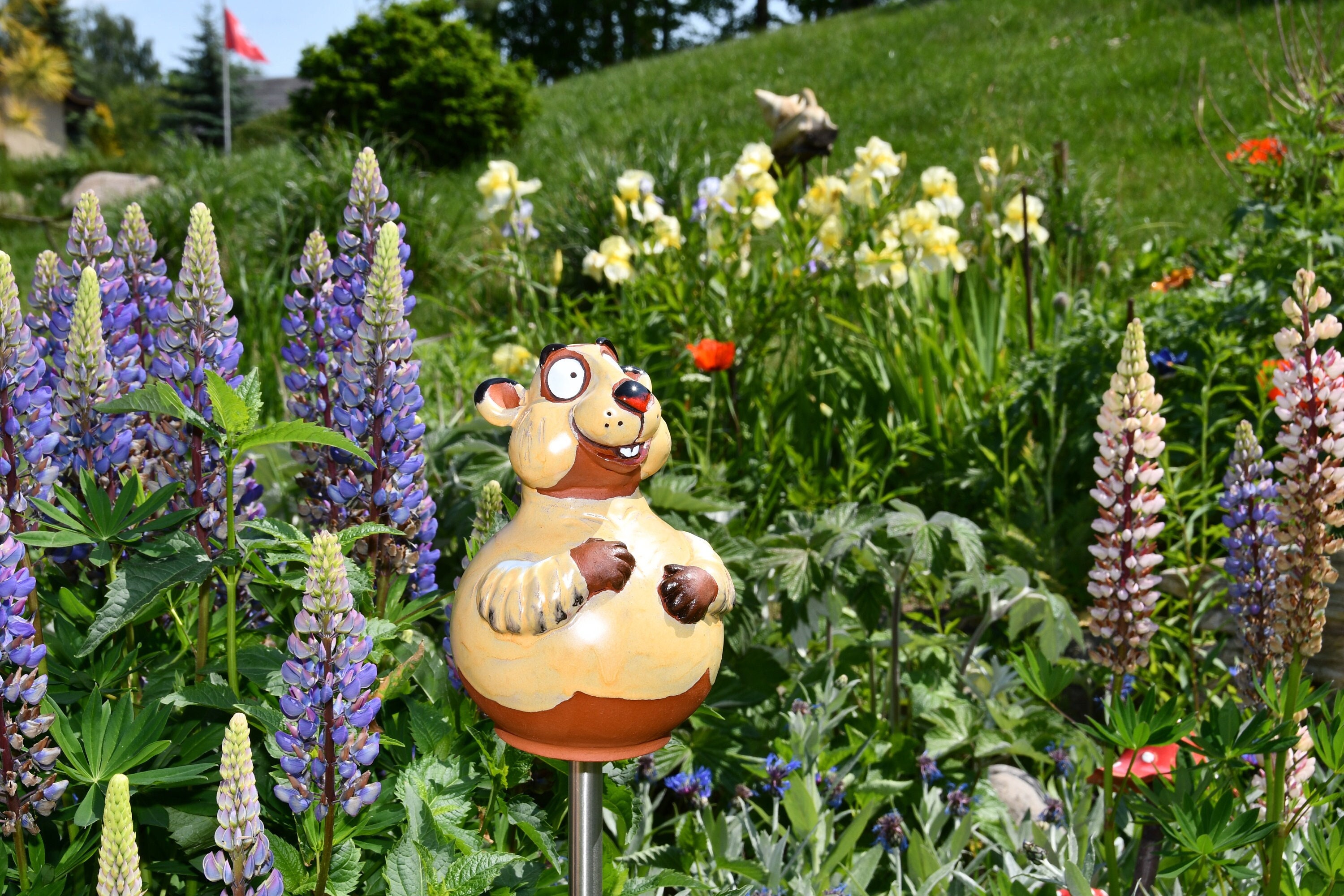 Handmade Frostproof Ceramic Marmot Garden Stake Decor