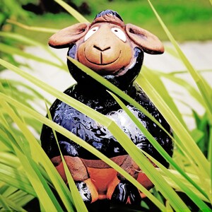 Midene Ceramic Garden Decor Black Sheep Garden Stake Frostproof Handmade Hand painted lawn stake ceramic garden ball