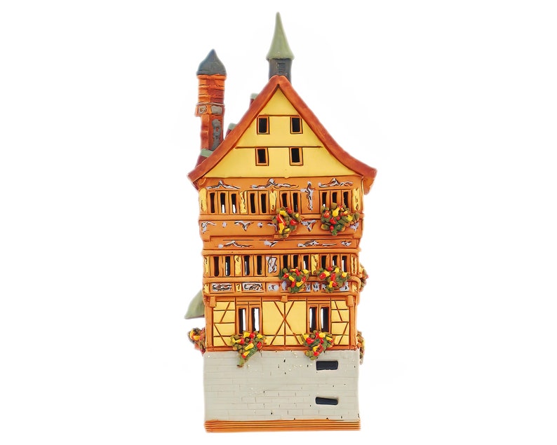 Ceramic house miniature house replica of Old Town Hall in Tübingen Tea light Candle Holder Collectible Handmade Collectible clay house  C283