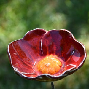 Handmade Ceramic Flower Garden Stake - Frost Resistant Lawn Art