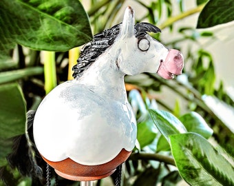 Keramik Gartendeko weißes Pferd Gartenstecker Frostfest Handgemacht Handbemalte Keramik Gartenkugel Midene