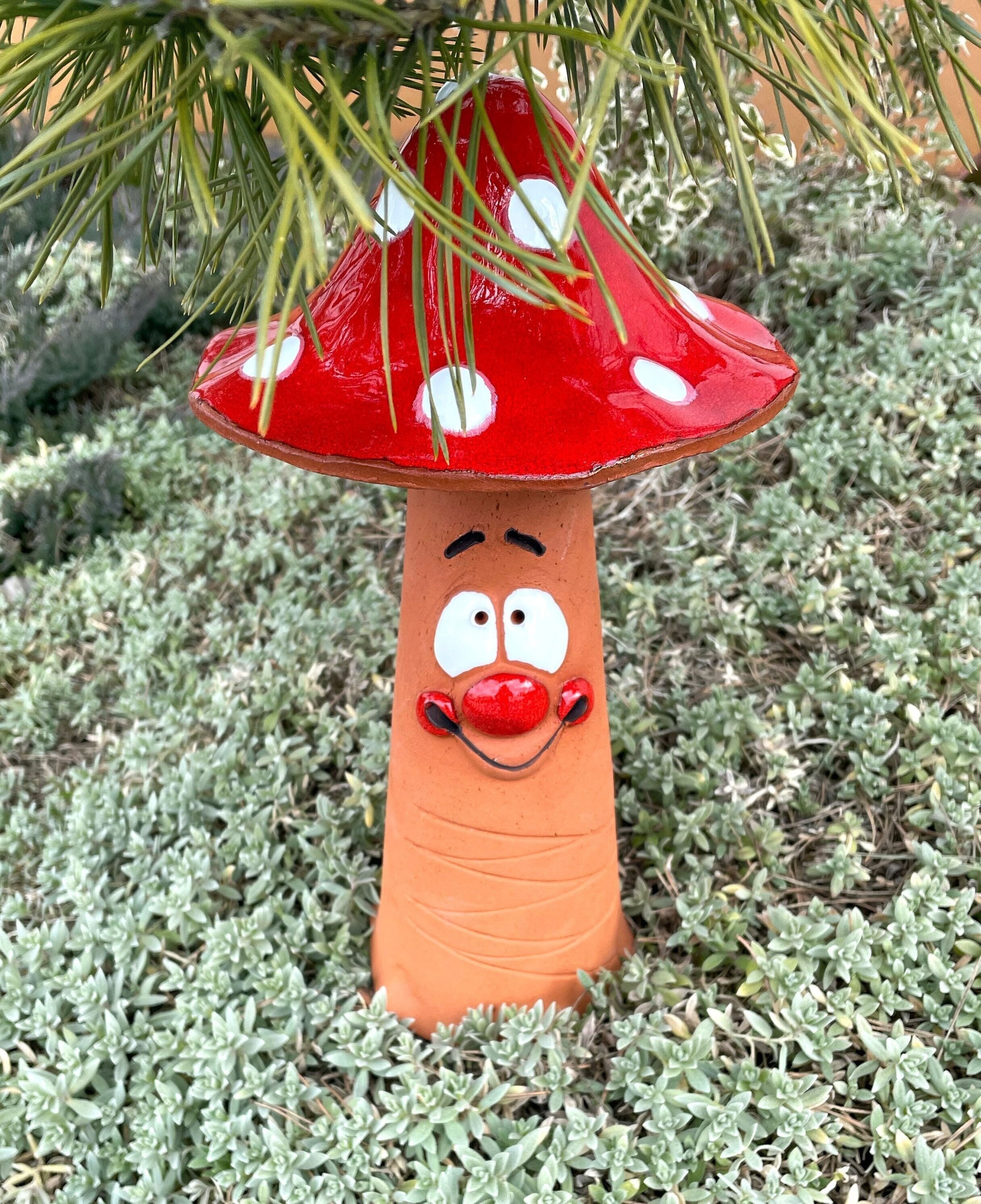 XYQXYQ Jolie statue champignon en céramique décorée avec des champignons  colorés, décoration de la maison, cour, décoration extérieure (C)