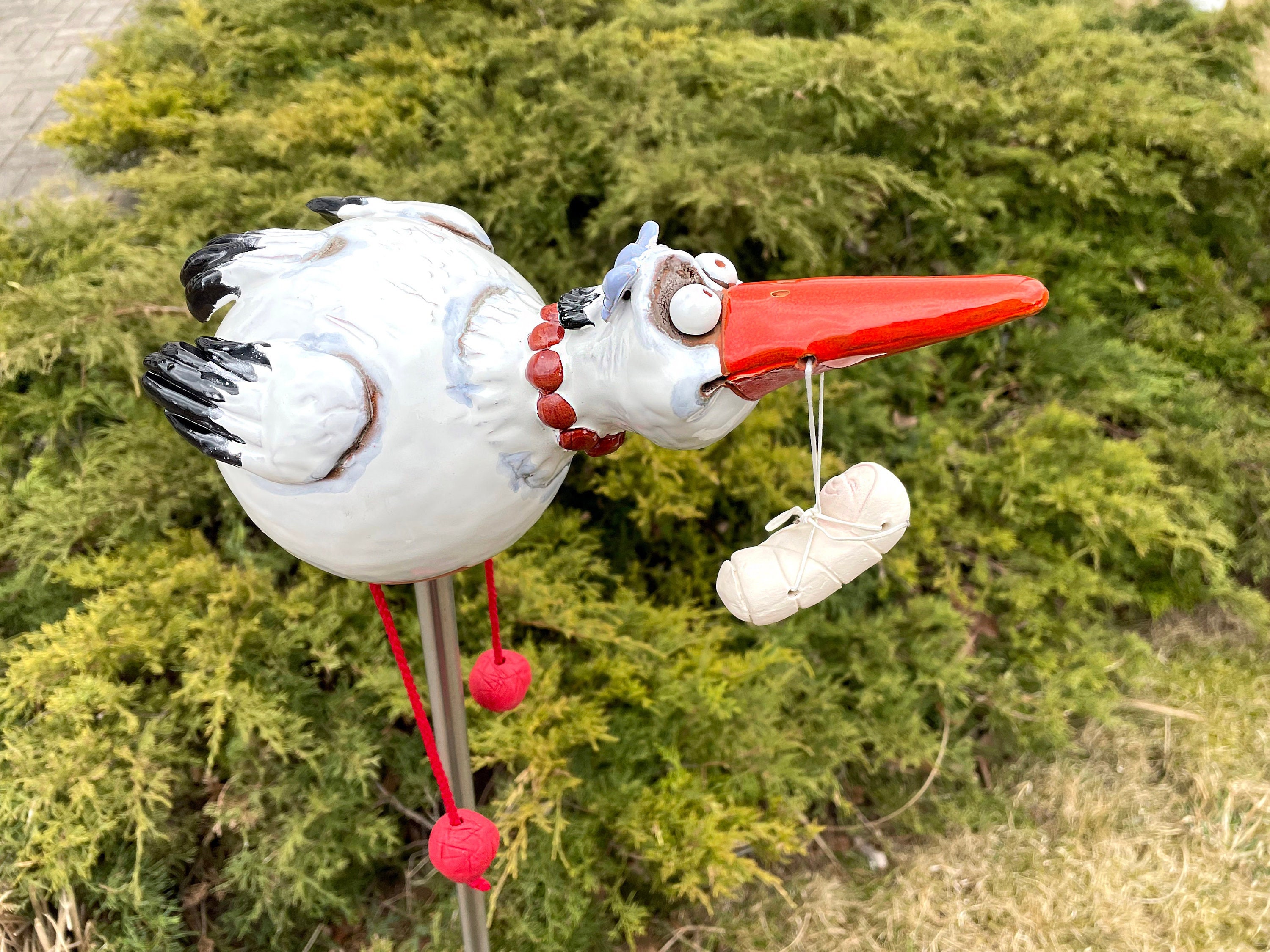 Figurines Anciennes Cigogne Et Alsacienne – Socle Marbre Et Cuivre – Occasion