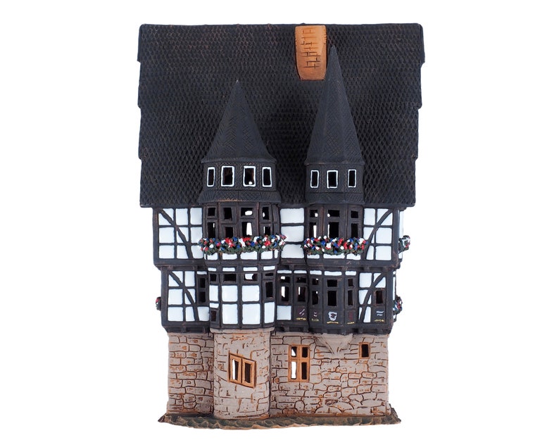 Ceramic house Tea light Candle Holder Home decor Handmade miniature house replica of the original Town Hall in Alsfeld F16 Tiny House Midene image 3