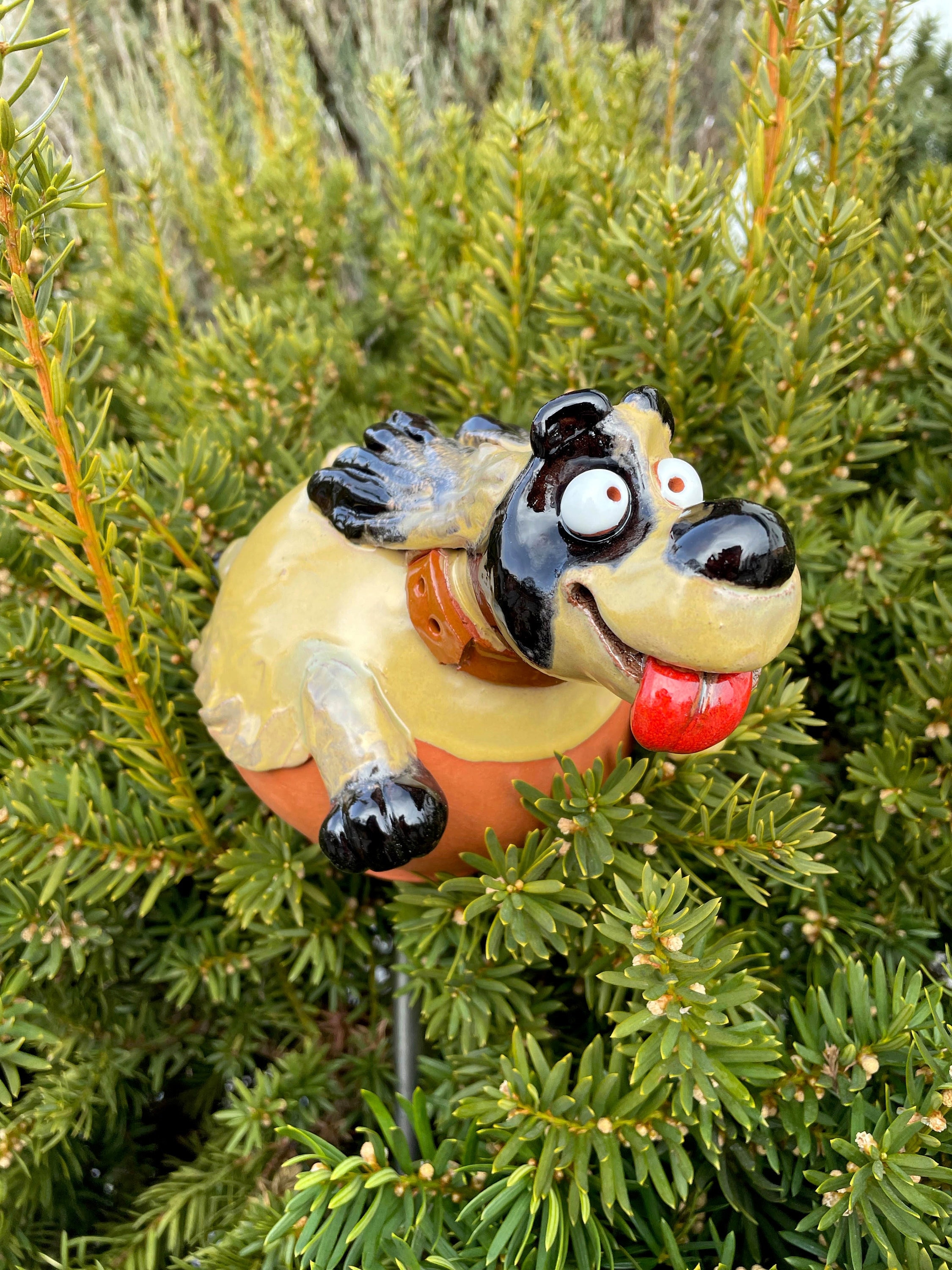 Handmade Frostproof Ceramic Lucky Dog Garden Stake Decor - Etsy