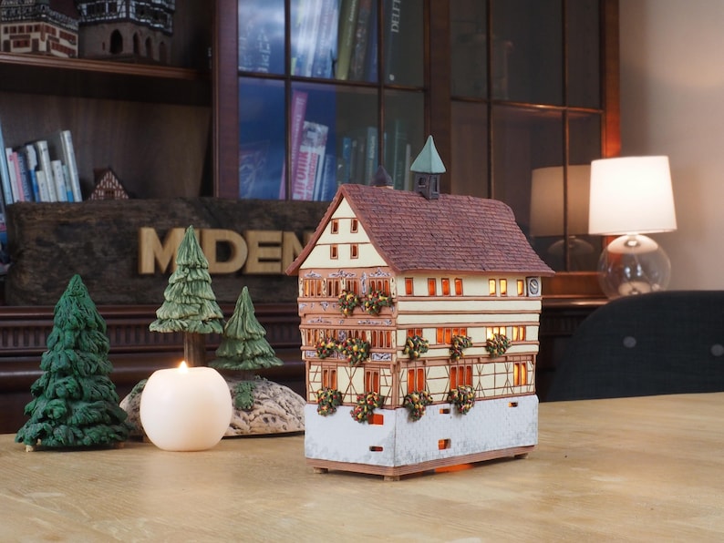 Ceramic house miniature house replica of Old Town Hall in Tübingen Tea light Candle Holder Collectible Handmade Collectible clay house  C283