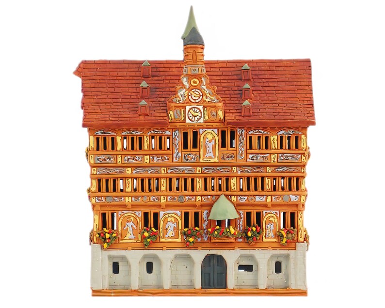 Ceramic house miniature house replica of Old Town Hall in Tübingen Tea light Candle Holder Collectible Handmade Collectible clay house  C283