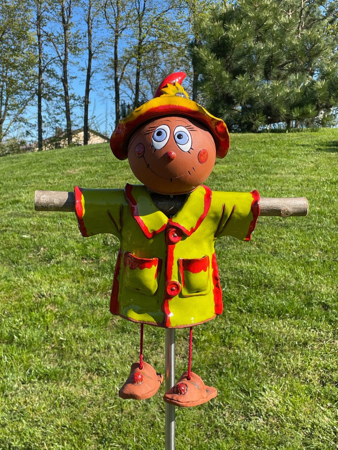 Scarecrow Garden Stake Garden Scarecrow Ceramic Scarecrow Garden Decor