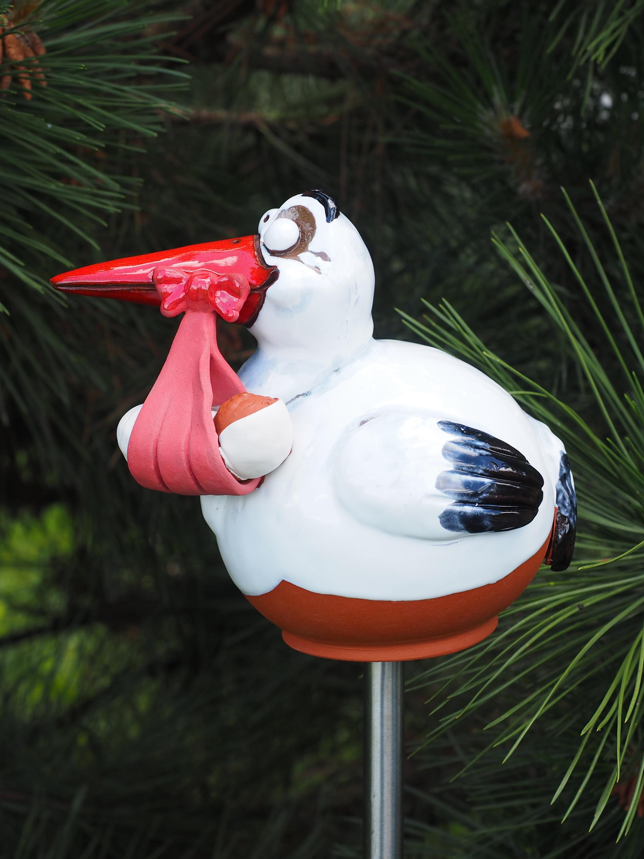 Garden Decor Bird Outdoor Statue Ceramic Bird Stork With Baby