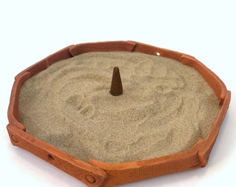 Handmade Terracotta Incense Plate with Sand: Home Decor by Midene Art