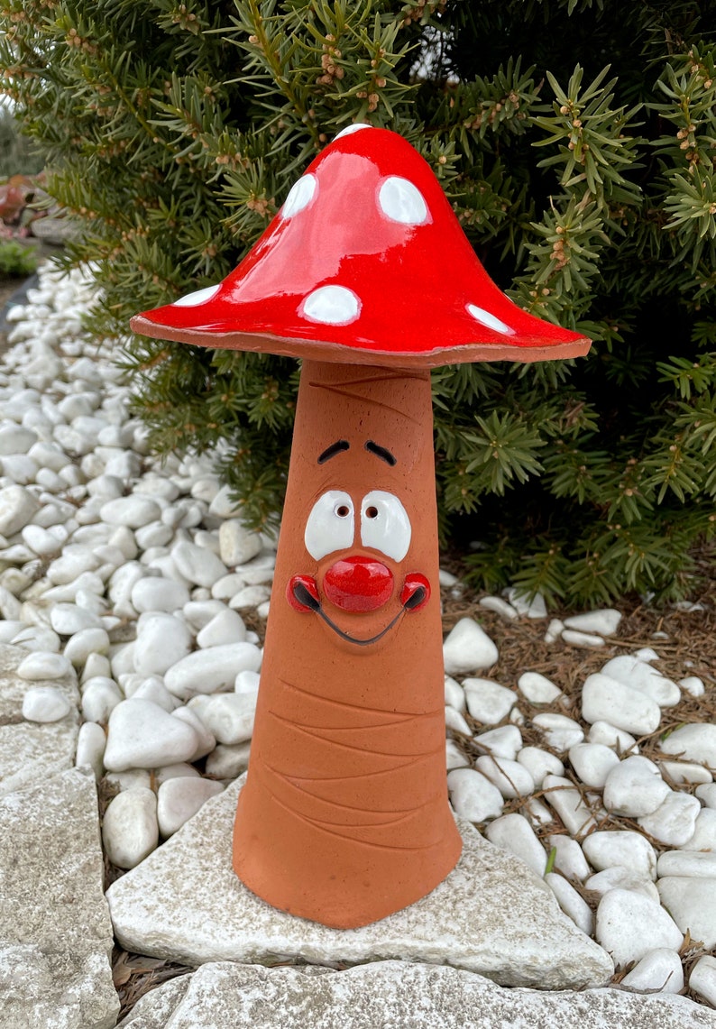 Ceramic Garden Mushroom Decor Stake statue for garden and home Mushroom H30cm. Handmade by Midene Art Studio image 2