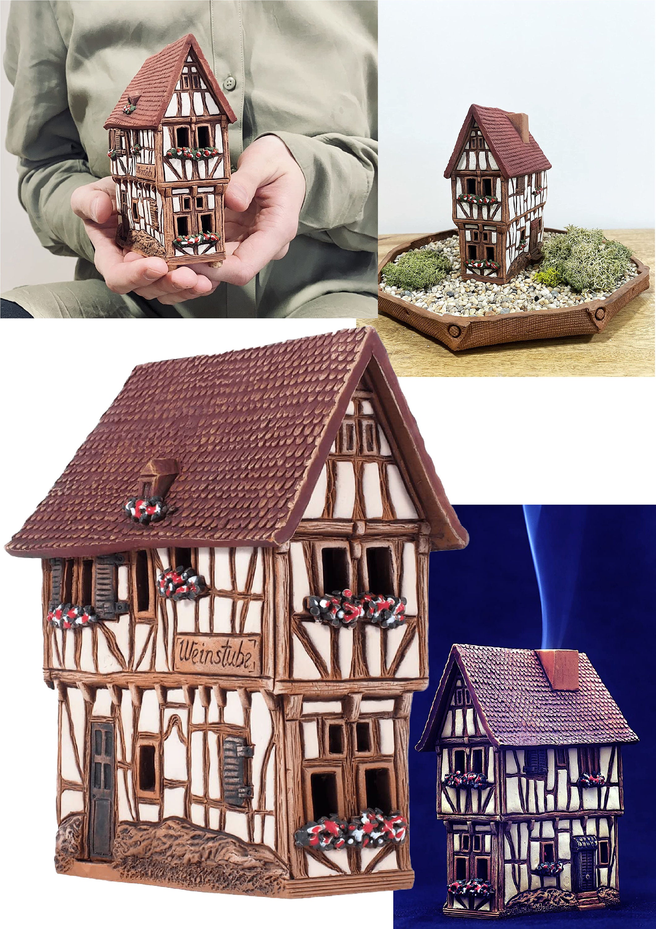 Midene Ceramic House Tea Light Candle Holder Home Decor