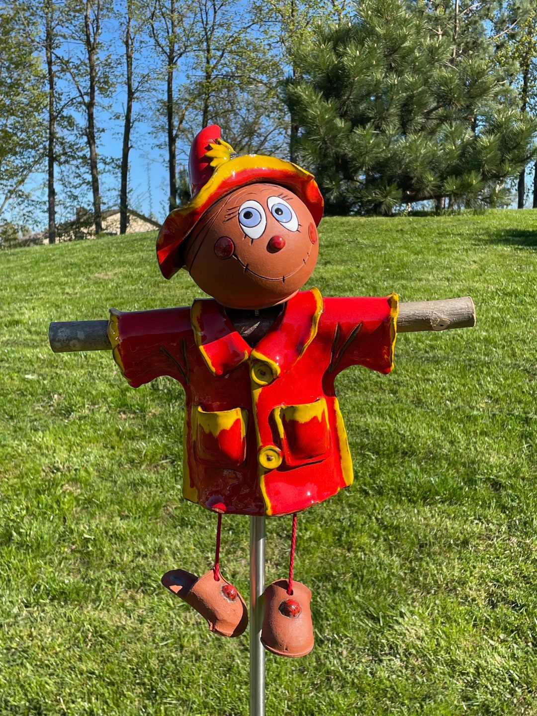 Ceramic Scarecrow Garden Stake Lawn Stake Garden Decor Garden Scarecrow