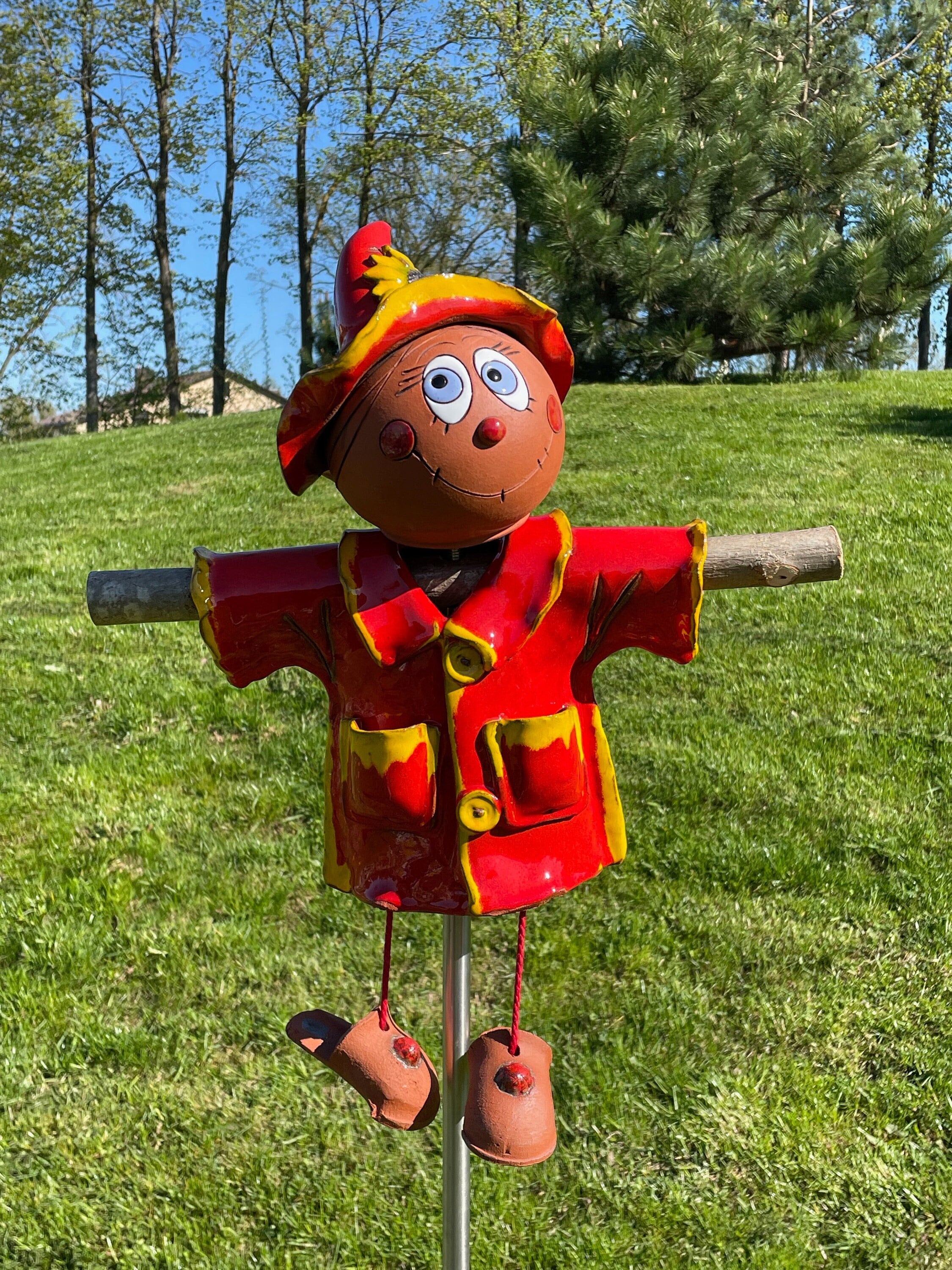 Ceramic Scarecrow Garden Stake Lawn Stake Garden Decor Garden