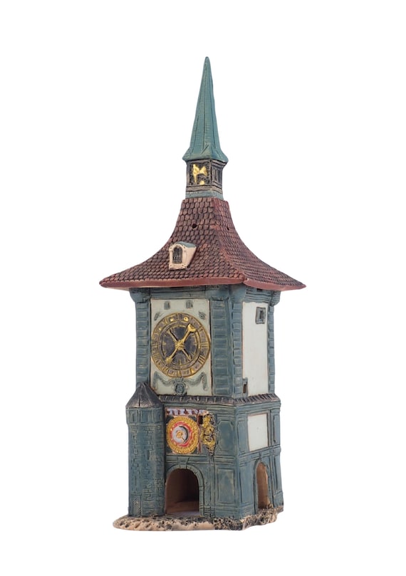 Handmade Ceramic Clock Tower Tea Light Holder: Bern Zytglogge