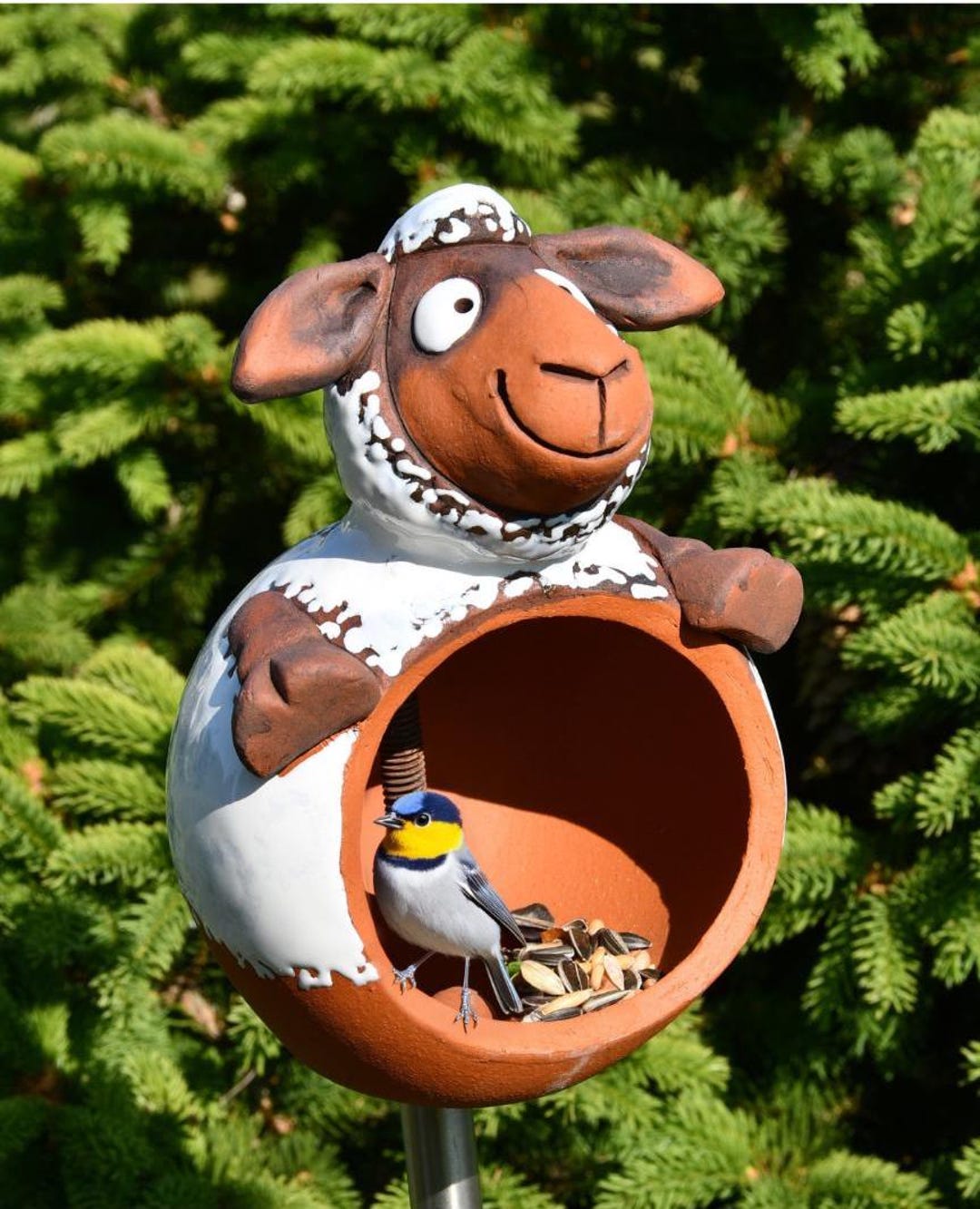 Handmade Ceramic White Sheep Bird Feeder Garden Stake - Etsy