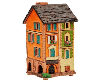 Midene Ceramic house incense cone Holder handmade Collectible clay miniature house of the historic house in Portofino S22-3 mini house