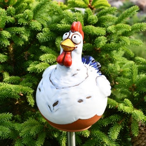 Ceramic bird garden decor bird Chicken Garden Stake lawn stake ceramic garden ball Frostproof Handmade Hand painted GKR4 Midene