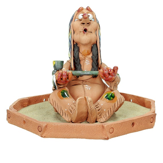 Handcrafted Ceramic Cone Incense Holder - Native American with