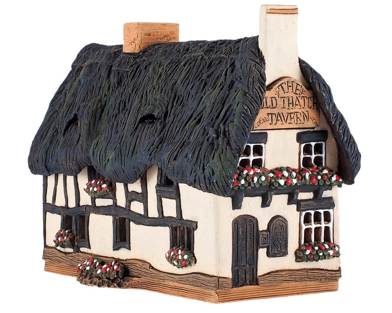 Room Decoration Collectible miniature replica of Old Thatch Tavern Ceramic Tealight Candle Holder B290 \u2122 Midene