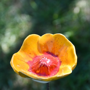 Handmade Ceramic Flower Garden Stake: Frost Resistant Yard Art