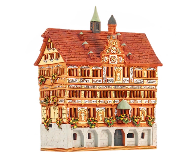 Ceramic house miniature house replica of Old Town Hall in Tübingen Tea light Candle Holder Collectible Handmade Collectible clay house  C283