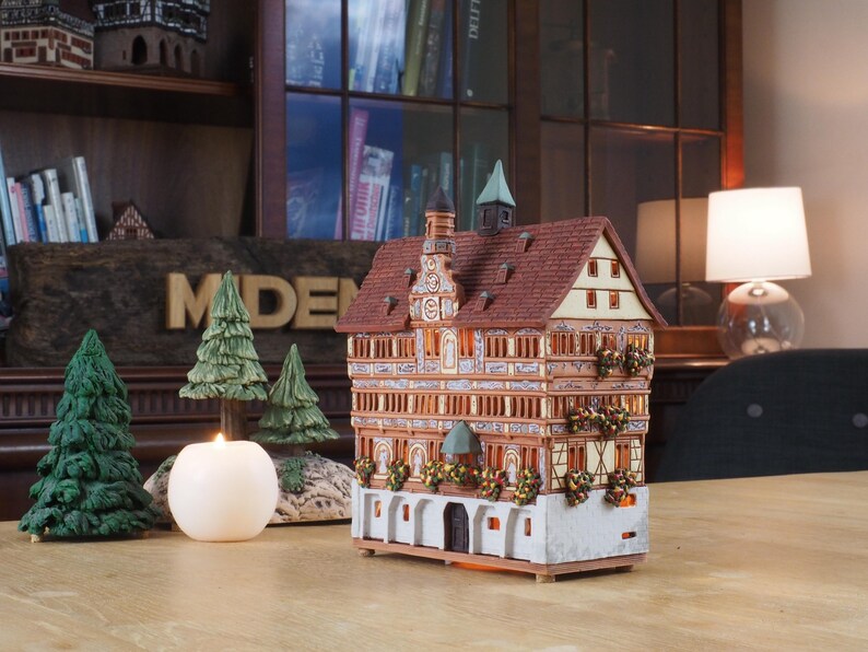 Ceramic house miniature house replica of Old Town Hall in Tübingen Tea light Candle Holder Collectible Handmade Collectible clay house  C283