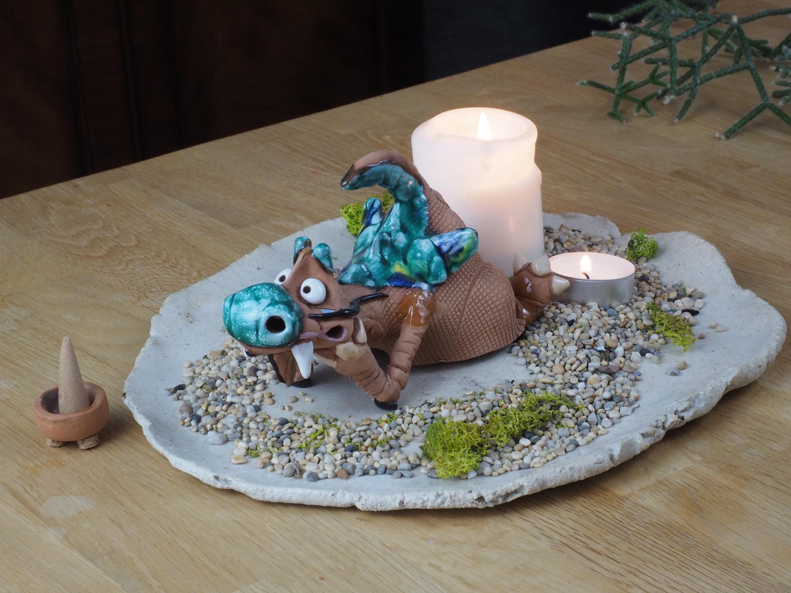 手作り陶器製ドラゴンミニチュア置物 - 香炉ホルダー - 部屋の装飾