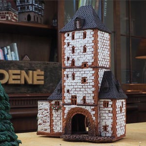 Midene Ceramic house Tea light Candle Holder Handmade miniature house replica of Eisenturm Tower in Mainz Germany D368 mini house tiny house