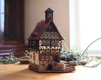 Handcrafted Ceramic Tealight Holder - Miniature of the Town Hall in Ortenberg, Germany D246
