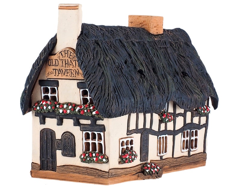 Room Decoration Collectible miniature replica of Old Thatch Tavern Ceramic Tealight Candle Holder B290 \u2122 Midene