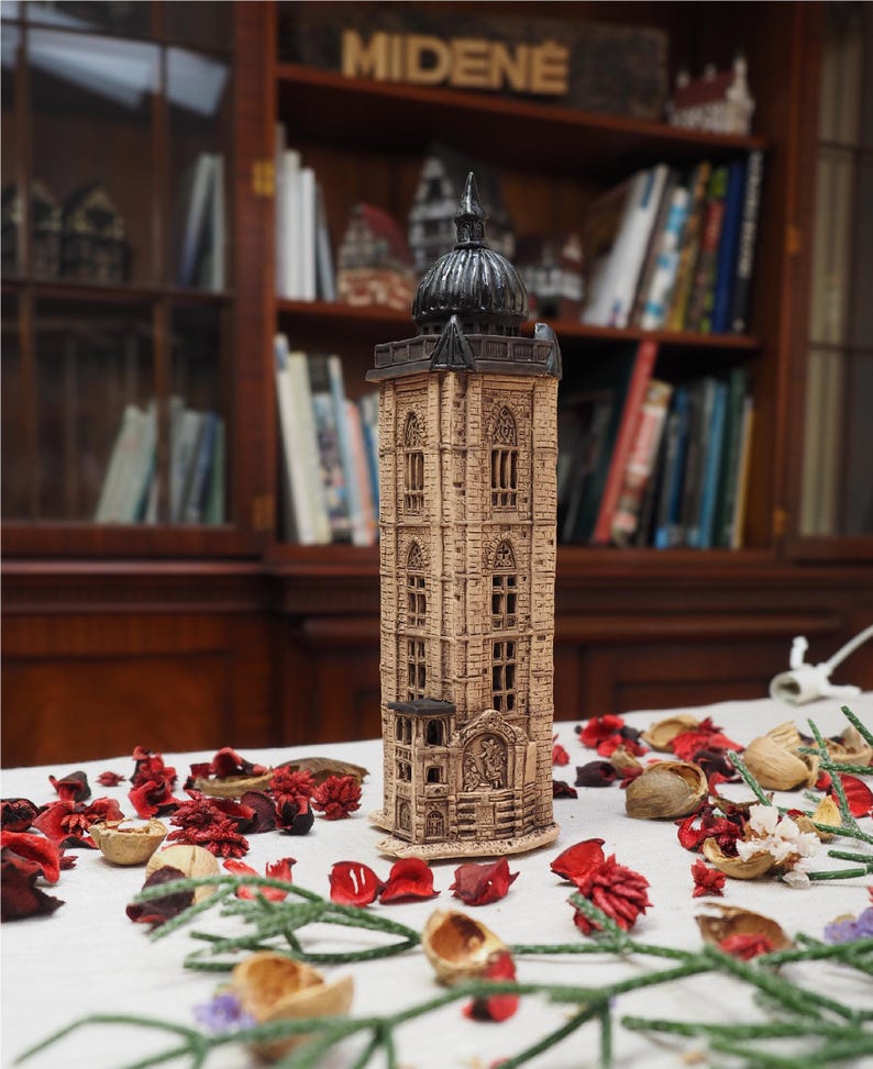 Midene Ceramic Art Tealight Candle Holder Room Decoration Handcrafted Collectible Miniature Light House Gros Horloge House in Rouen, France