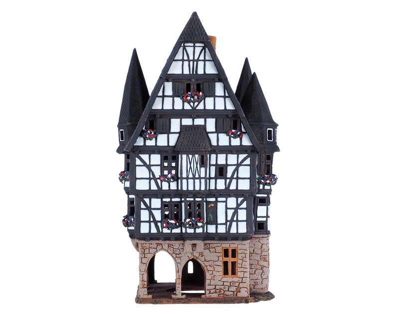 Ceramic house Tea light Candle Holder Home decor Handmade miniature house replica of the original Town Hall in Alsfeld F16 Tiny House Midene image 6