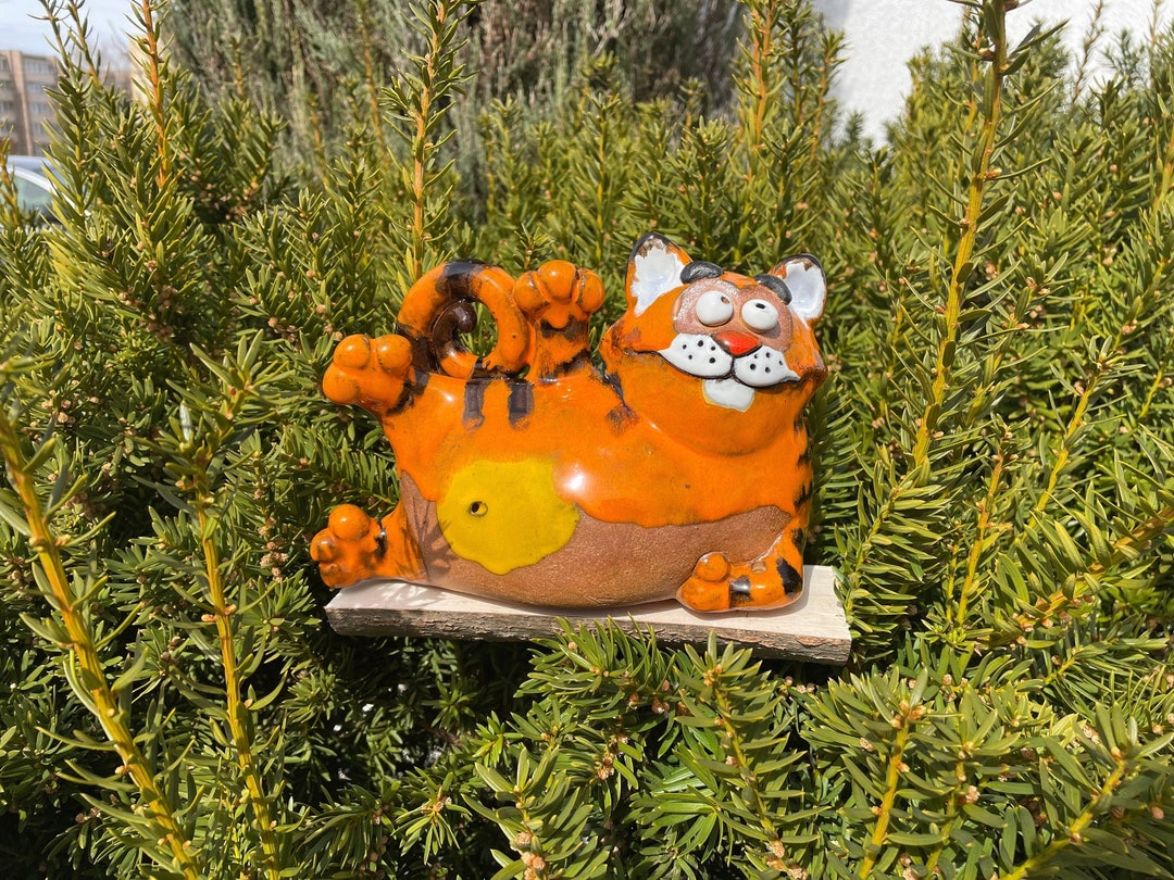 Ceramic Garden Cat Garden Stake Lawn Stake Outdoor Ornament Handmade