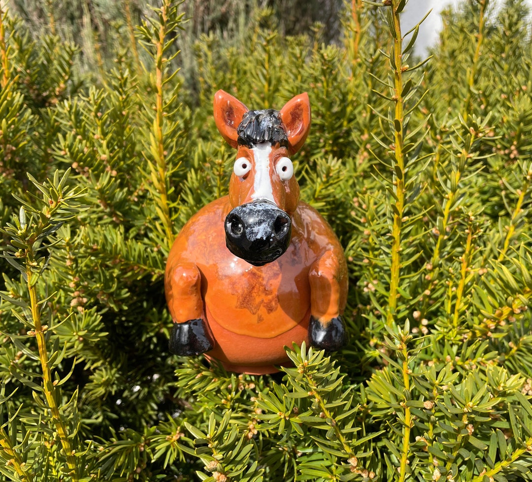 Ceramic Garden Decor Brown Horse Garden Stake Lawn Stake Ceramic Horse
