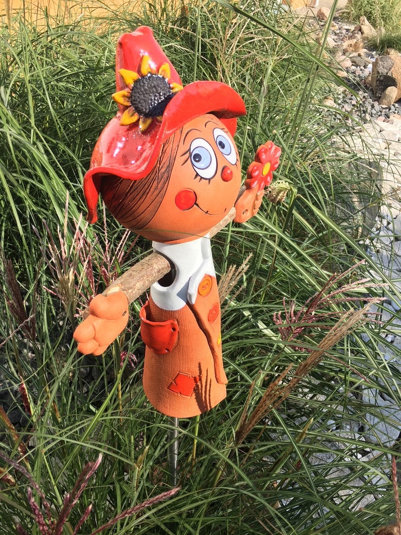 Garden scarecrow Ceramic scarecrow ceramic garden Decor garden Stake lawn stake garden art yard art handmade Girl Scarecrow Midene image 5