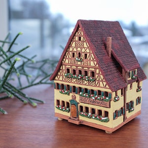 Handcrafted Ceramic Tealight Holder - Miniature Replica of Hotel Goldene Rose in Dinkelsbuhl, Germany