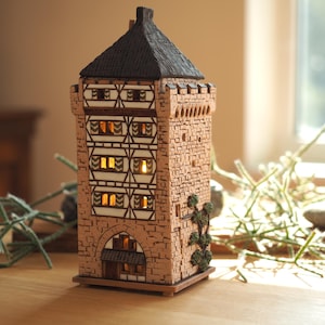 Handmade Ceramic Tower Tea Light Holder: Esslingen Miniature House Decor